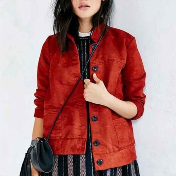 Loup Knit Suede Red Brick Jacket - Picture 1 of 5